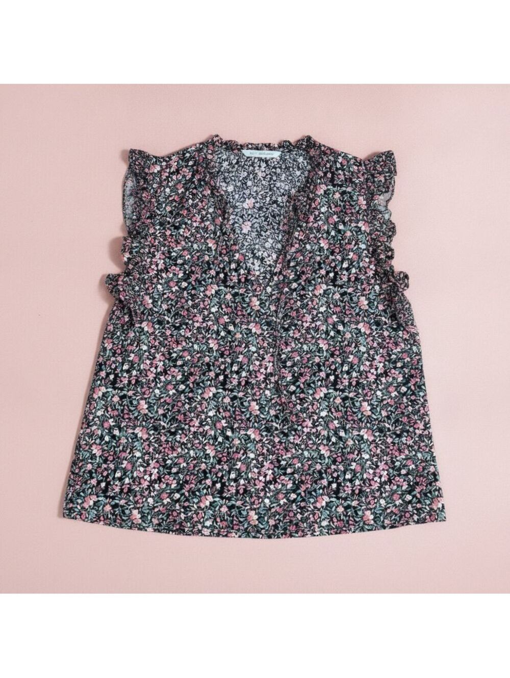 BB Dakota Floral Print Ruffle Sleeveless Y2K Blouse Whimsigoth Medium Multicolor